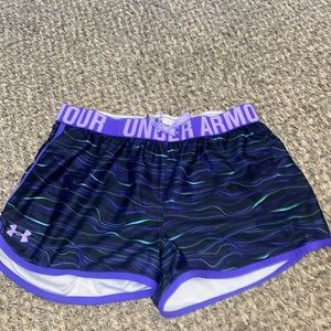Purple, Teal, and Black Under Armour Athletic Shorts- Size YXL (Fairly Worn)